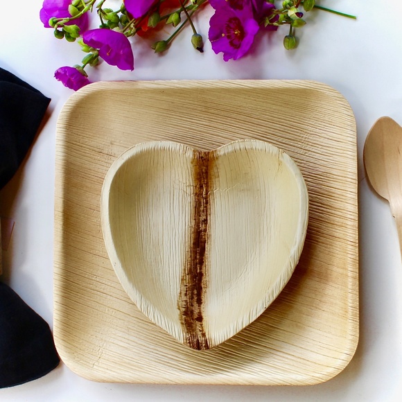 palm leaf plates 10 pic 10" square - 10 pic 6" haret and 30 pice cutlery Biodegr - Picture 6 of 6